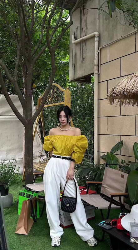 [x.xan] fashionable and fresh one line collar versatile shirt 7237\pcz