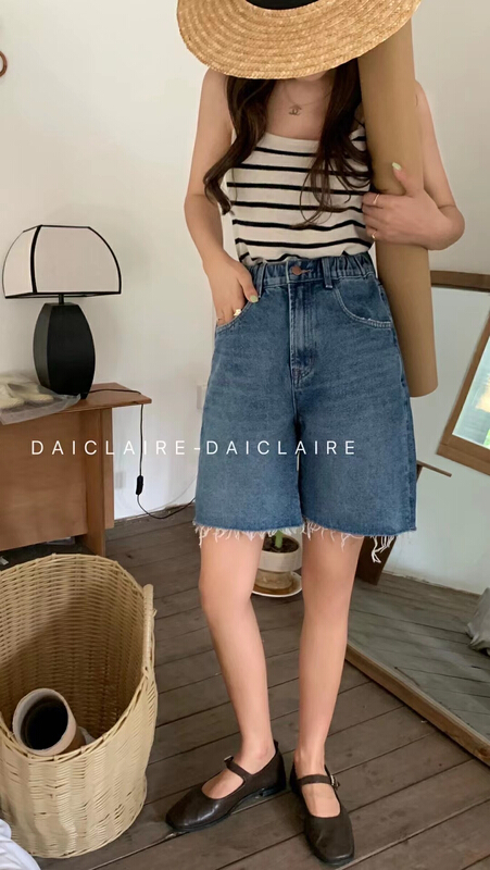 [buyer Yan Xuan Dai Jia'er] casual raw edge simple denim shorts 1093\cl