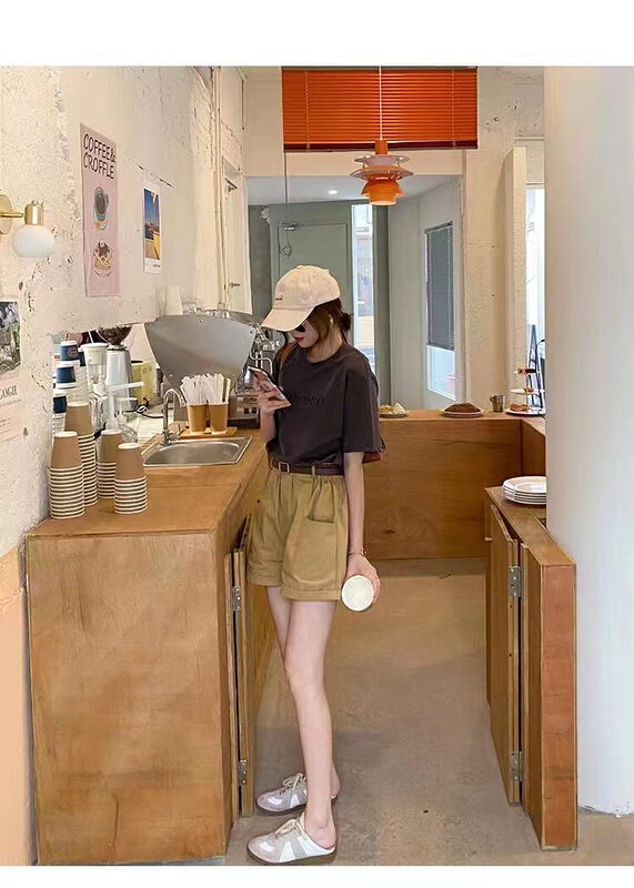 New year in early spring! [purple potato home] Korean simple pure color casual shorts (with belt) ys4-9901\hbx