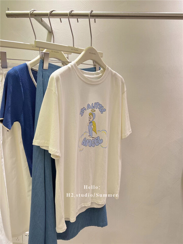 [h2-studio] Korean casual printed round neck short sleeve T-shirt a651\hbx