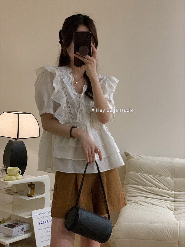 [hey Bella] V-neck Pullover comfortable Korean shirt 1393\ll