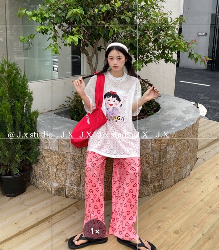 [JX] Cherry balls loose lace short sleeve T-shirt 1091\wtt