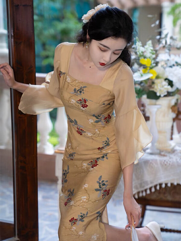 [jun.t] Fashion Square Collar new Chinese plum blossom cheongsam dress 6219\pcz