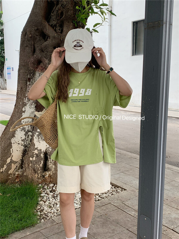 [naisijia] Korean digital printing drawstring loose short sleeve T-shirt p011\zjy
