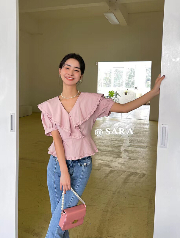 [Sara] French Ruffle V-neck shirt 88866\lwy