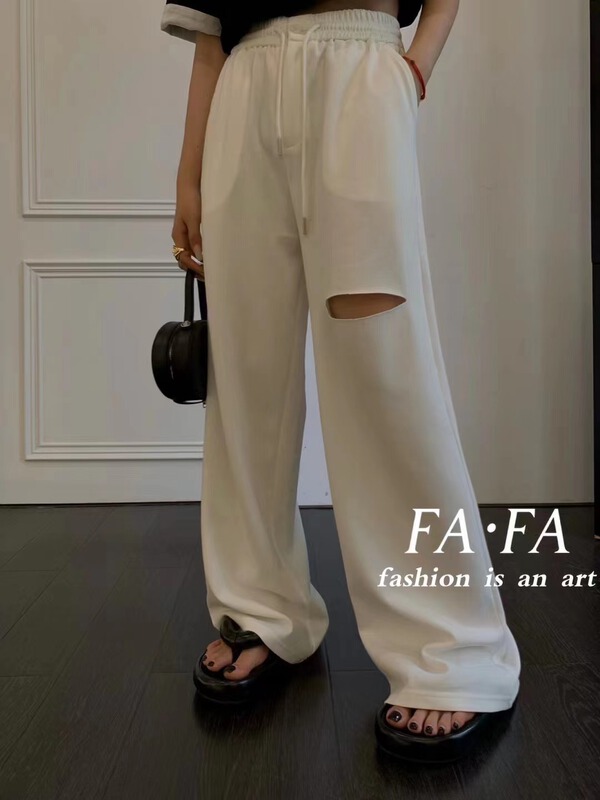 [Bella Bella] holes solid color lace up casual pants 6915\wtt
