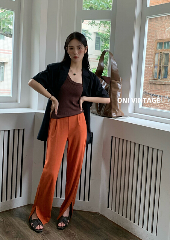 [onivinage oni] letter split embroidery fashion casual pants oh224k5377