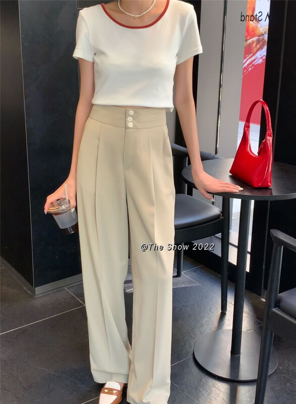 [the show] high waist and thin three button casual pants 60256\cls