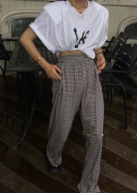 [Lala] Korean loose check casual pants 3097\wtt