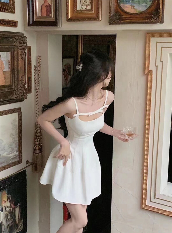 [little woman] waist closed Korean solid color dress 22219# PCZ