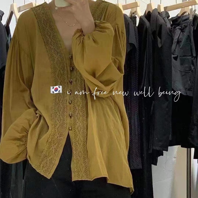 [free studio] Korean version hook lace loose shirt 2256\hjy