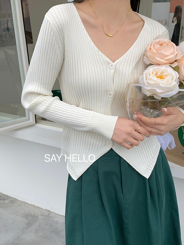 New year in early spring! [sayhello] V-neck single breasted comfortable knitted cardigan 20913\l
