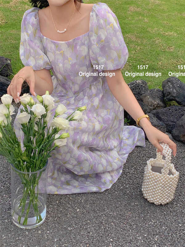 [1517] French style square neck dress 7189\zjy