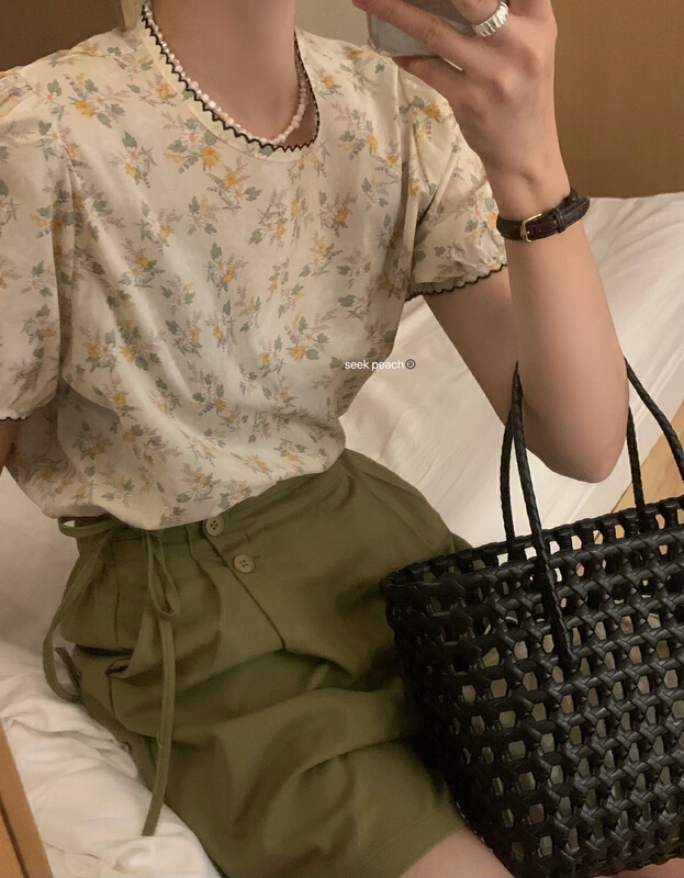 [seek peach] Korean Style Floral pullover shirt (only selling tops) 5316\ll