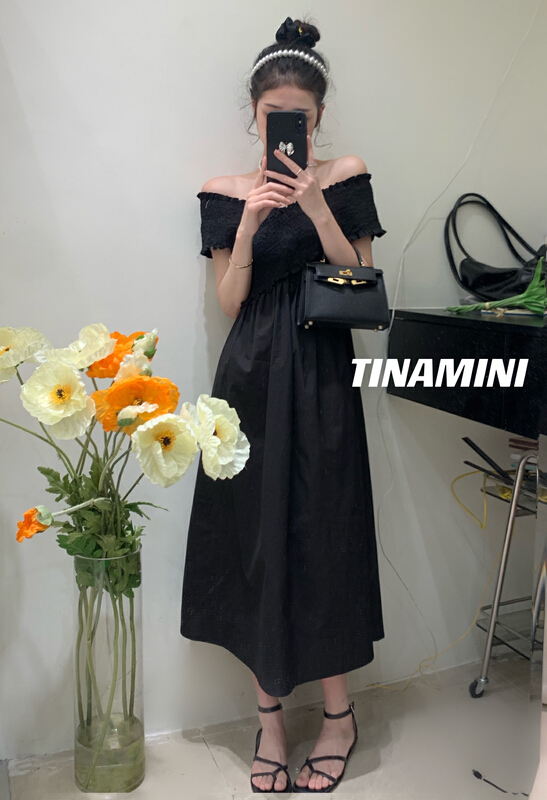 [tinamini] Han Shu V-neck high waist dress m6755\hjy