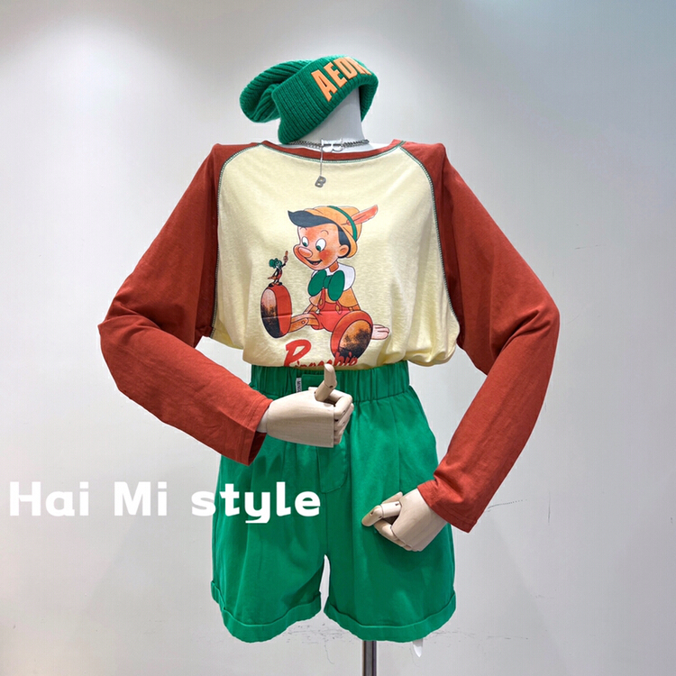 [Haimi] multi panel color contrast cartoon printed sunscreen shirt 1923\t