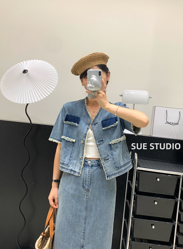 [Sue studio] Korean casual color matching denim coat 8323-1\zjy