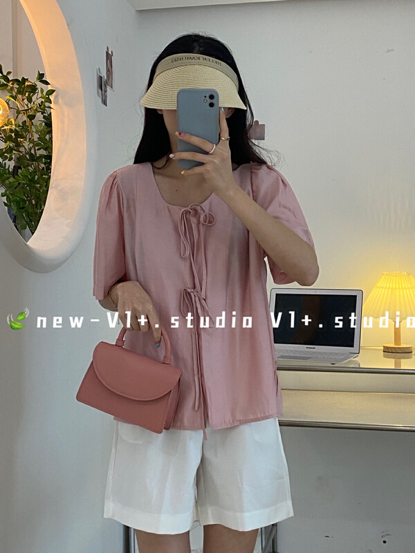 [vi+] Korean Short Sleeve lace up blouse 2632\lsw