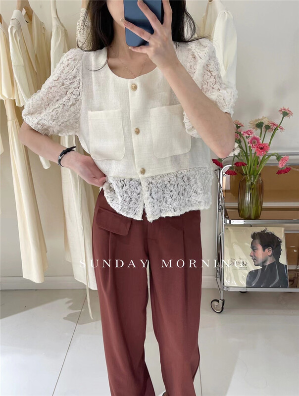 [Sunday morning] fake pocket design vertical straight pants 9181\zjy