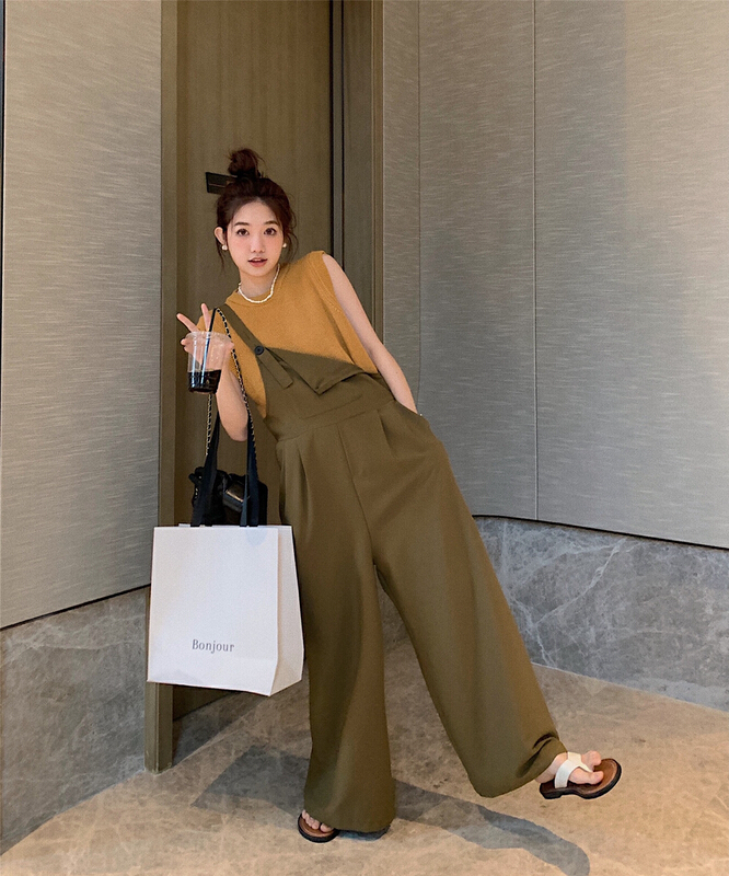 [lu+] Korean version age reducing versatile wide leg suspenders (without lining) 9226\hjy