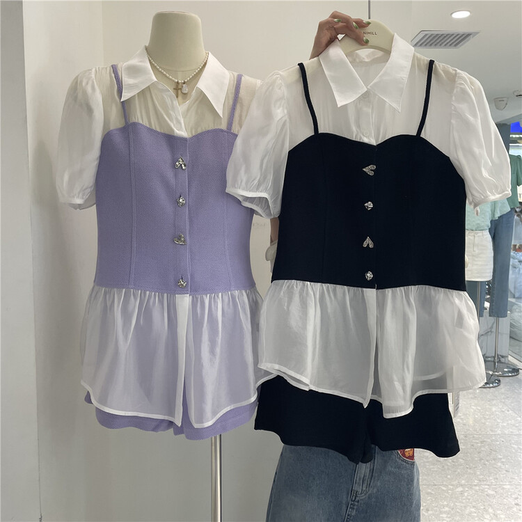 New in early summer! [Naomi] fake two fashionable shirts + slim casual Shorts Set 2091\lsw