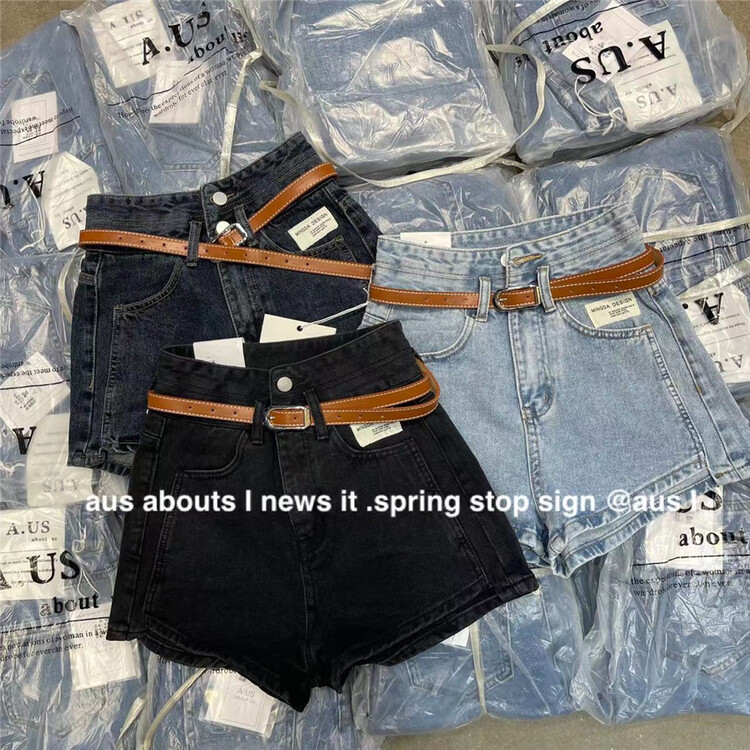 【 aus 】 high waist loose and versatile denim shorts (with belt) 6923\lsw