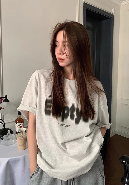 [Amy] gradient letter printed short sleeve T-shirt ys2-8107\wtt