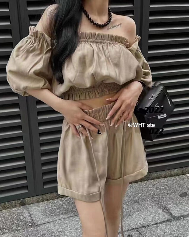 [wht] solid color pullover shirt + casual versatile Shorts Set ys1-5009\wtt