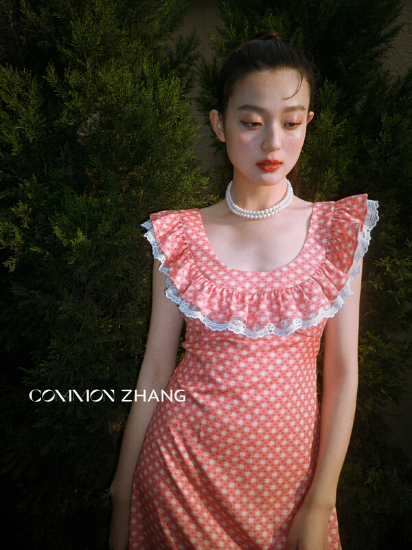 [CZ Zhang] ruffled U-neck floral dress 62508\jhy