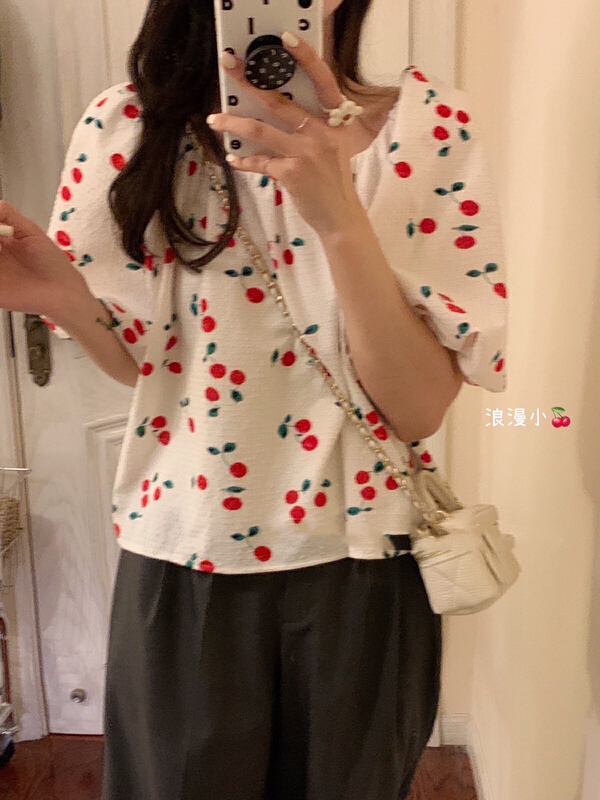 [chen/mk] Korean cherry loose bubble sleeve shirt 3279\hjy