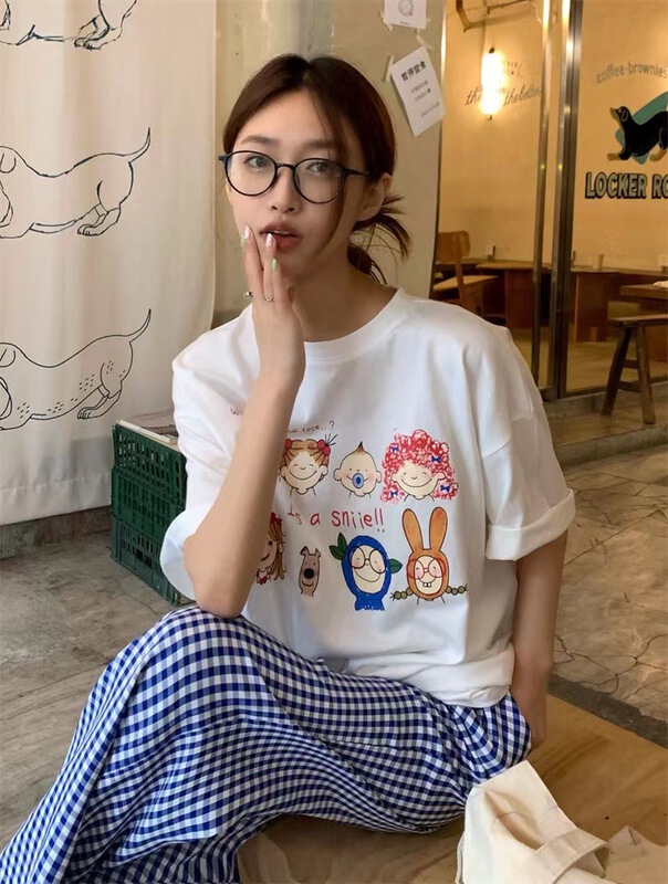 [Danli] Korean casual round neck printed short sleeve T-shirt 6205\hbx