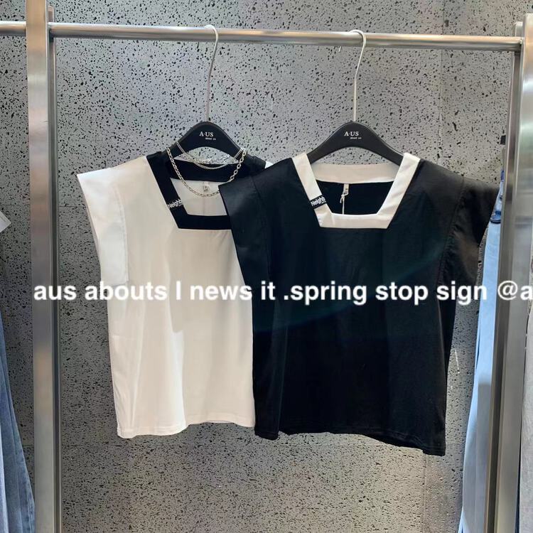 【 aus 】 square neck versatile Pullover short sleeve T-shirt w056\pcz