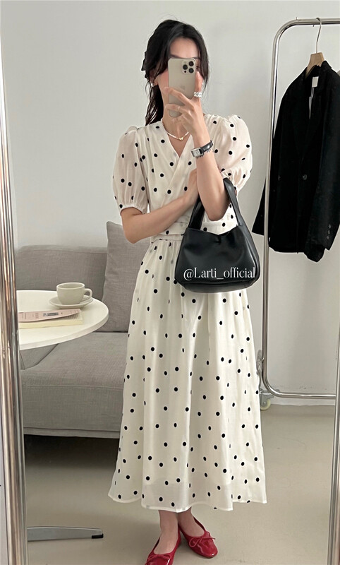 [larti] sweet temperament wave point thin dress 88891\ll