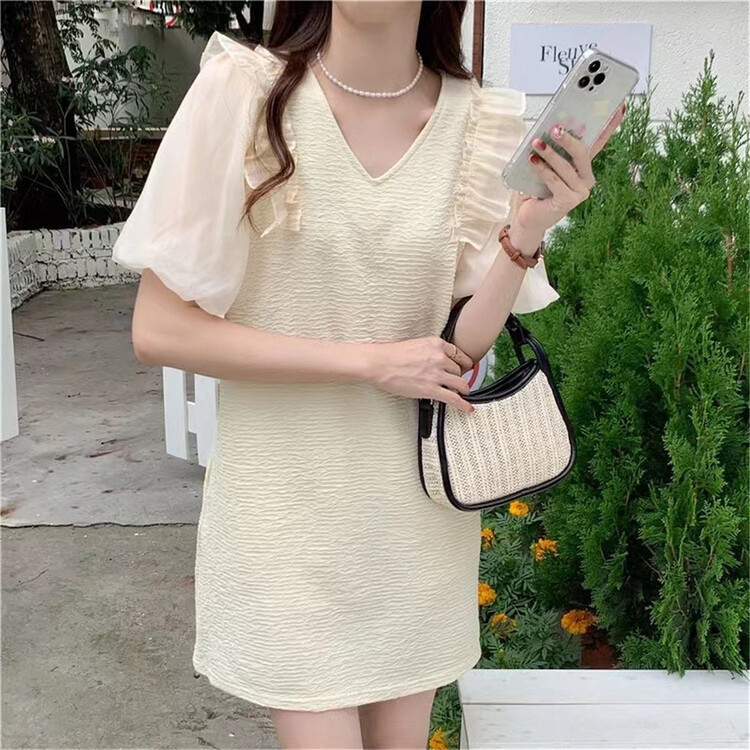 [t+] V-neck bubble sleeve dress 951\ll