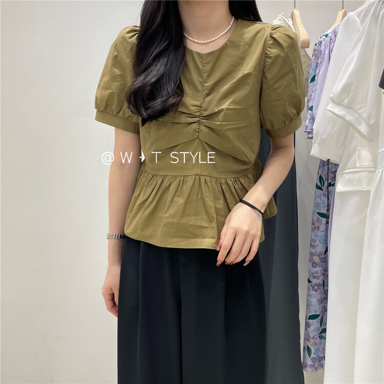 [wt] fresh and simple wrinkled bubble sleeve shirt b339\hbx
