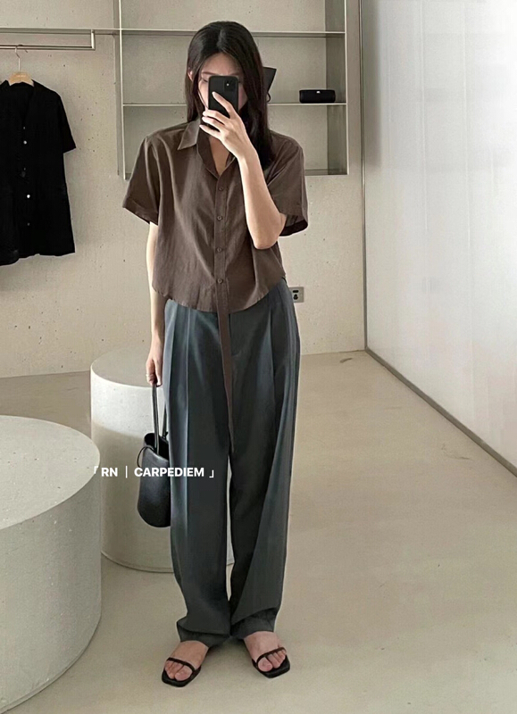 [RN] Korean ins design button irregular shirt (only selling shirts) 81386\ll