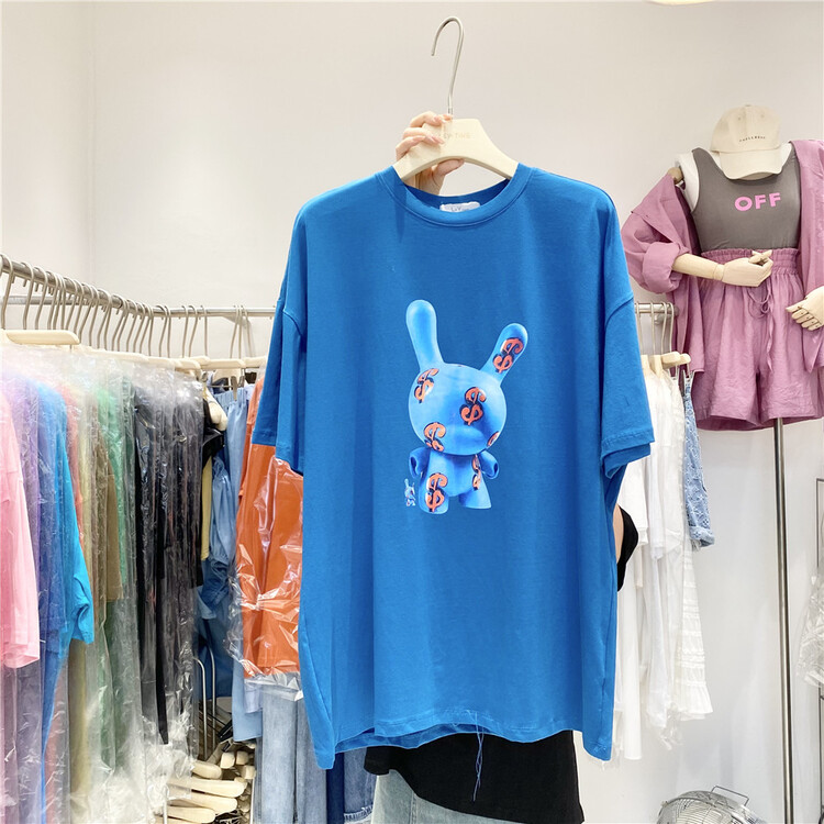 [new time /l&y home] Korean loose rabbit print short sleeve T-shirt 1218\xyy