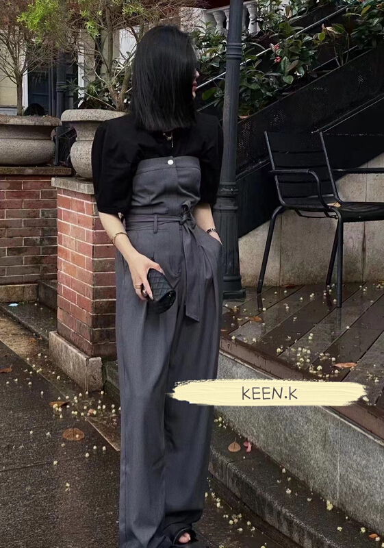 [keen k] slim Strapless wide leg Jumpsuit (with belt) p51\wtt