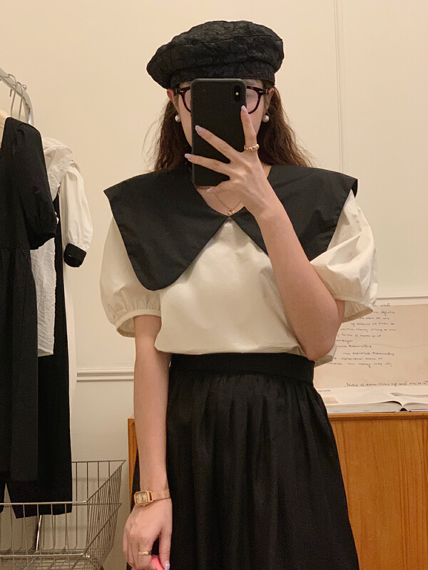 [R n] baby collar back bow design shirt 81180\ll