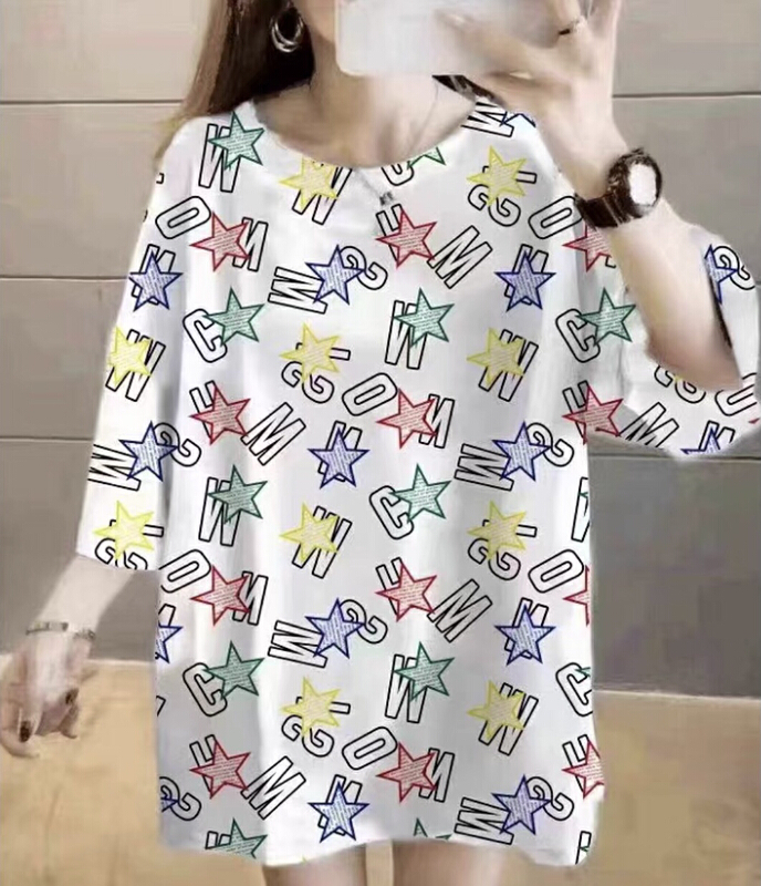 [Ziyi family] letter color five pointed star over printed short sleeve T-shirt ys4-806\wtt