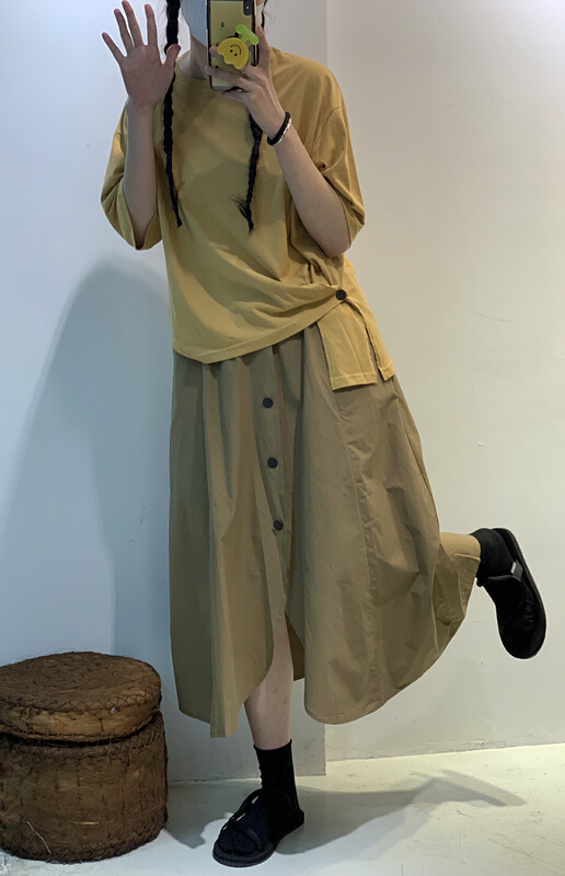 [several cloth see Sichuan] elastic waist button pocket split skirt 822213\l