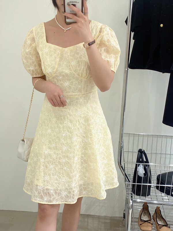 [chocolate] Korean version square neck gentle dress 21021\ll