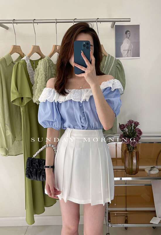 [Sunday morning] contrast lace stripe sweet shirt 9183\zjy