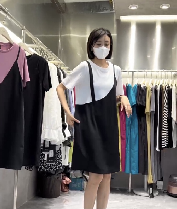 [akxk] casual round neck contrast mosaic dress 4751\l