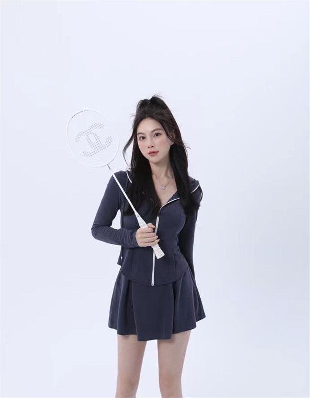 [MS studio] casual hooded zipper sunscreen shirt + casual skirt two piece suit 5697\pcz