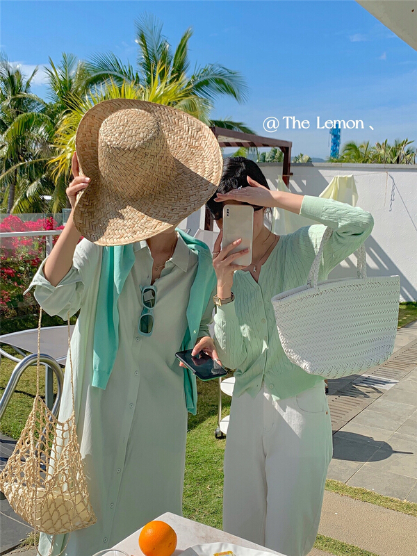 New year in early spring! [lemon green tea] simple solid color single breasted knitted cardigan l-012\hjy