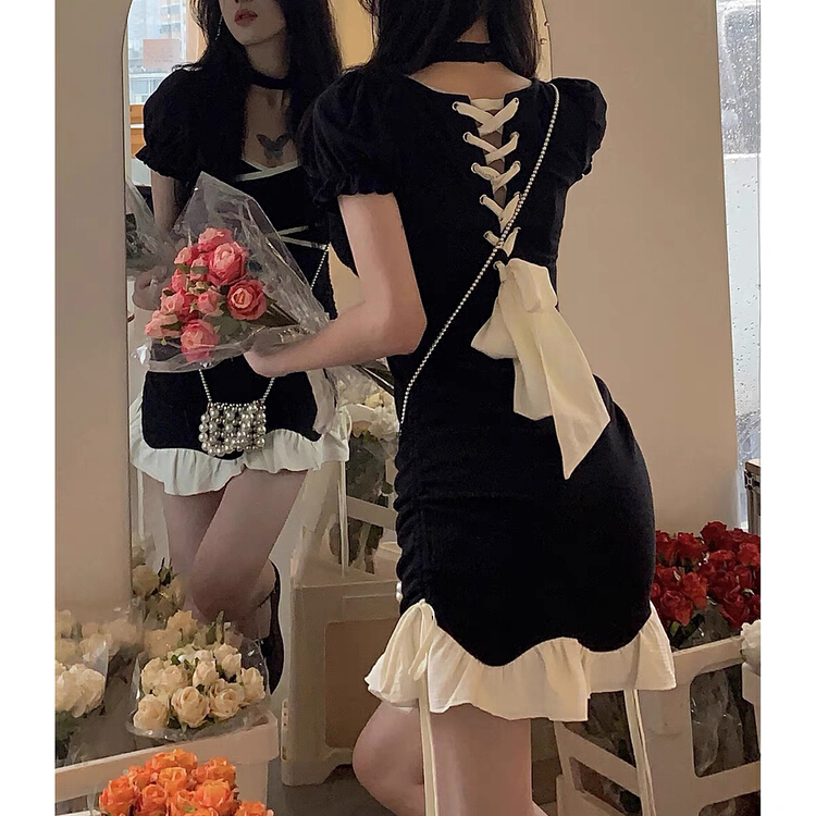 [Huaxi] pure sexy back strap black dress 9197\pcz