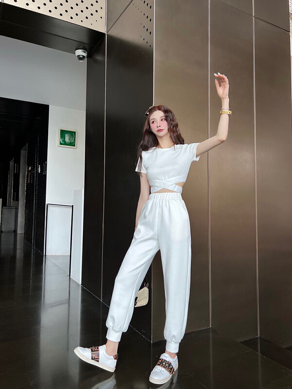 [YT] cross niche short sleeve T-shirt + straight tube loose casual pants set tz5293\pcz