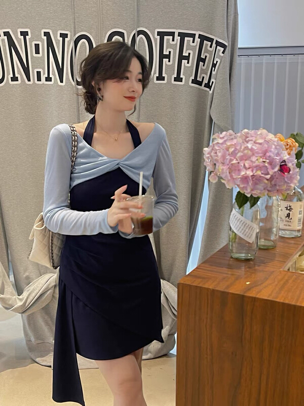 [jun.t] slim and clever dress + simple and versatile knitted cardigan set 5847\pcz