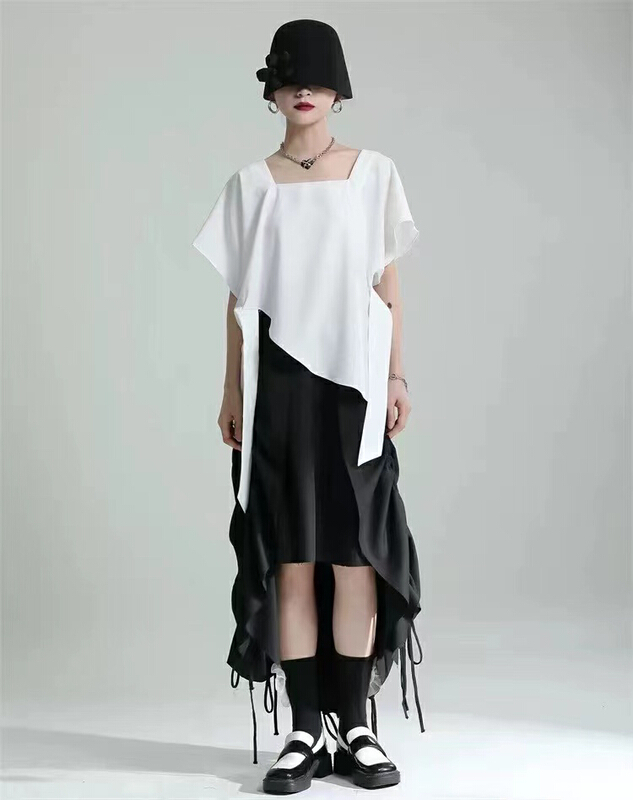 [z&c] square neck ribbon irregular short sleeve T-shirt 3130\lsw